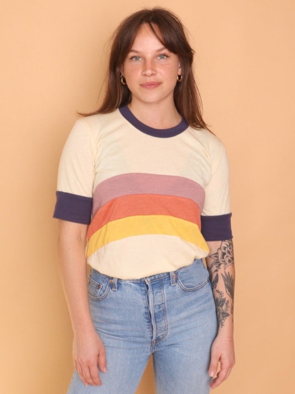 Camp Collection Over the Rainbow Ringer Tee Shirt, Size Large